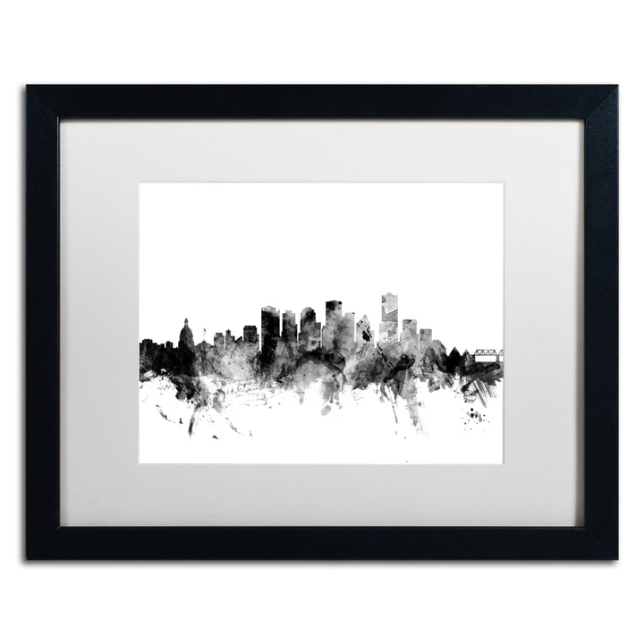Michael Tompsett Edmonton Canada Skyline BandW Black Wooden Framed Art 18 x 22 Inches Image 1
