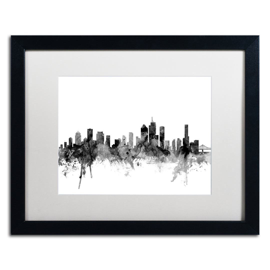 Michael Tompsett Brisbane Australia Skyline BandW Black Wooden Framed Art 18 x 22 Inches Image 1