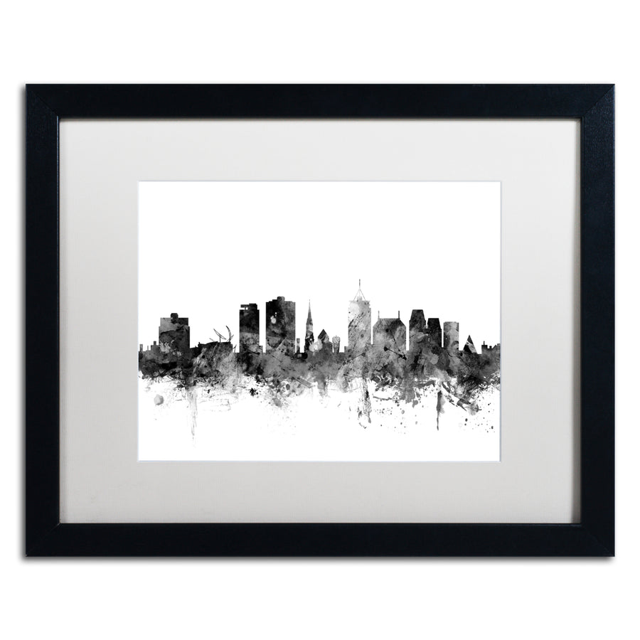 Michael Tompsett Christchurch NZ Skyline BandW Black Wooden Framed Art 18 x 22 Inches Image 1