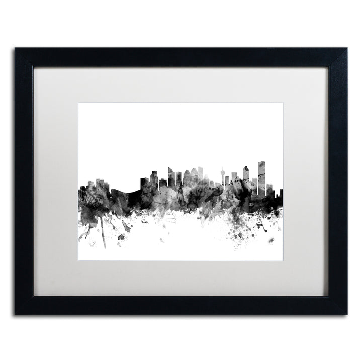 Michael Tompsett Calgary Canada Skyline BandW Black Wooden Framed Art 18 x 22 Inches Image 1