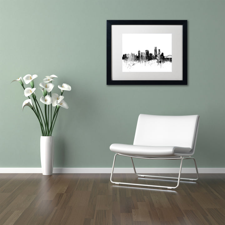 Michael Tompsett Corpus Christie TX Skyline BandW Black Wooden Framed Art 18 x 22 Inches Image 2