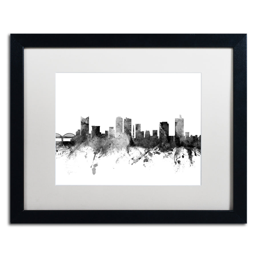 Michael Tompsett Fort Worth Texas Skyline BandW Black Wooden Framed Art 18 x 22 Inches Image 1