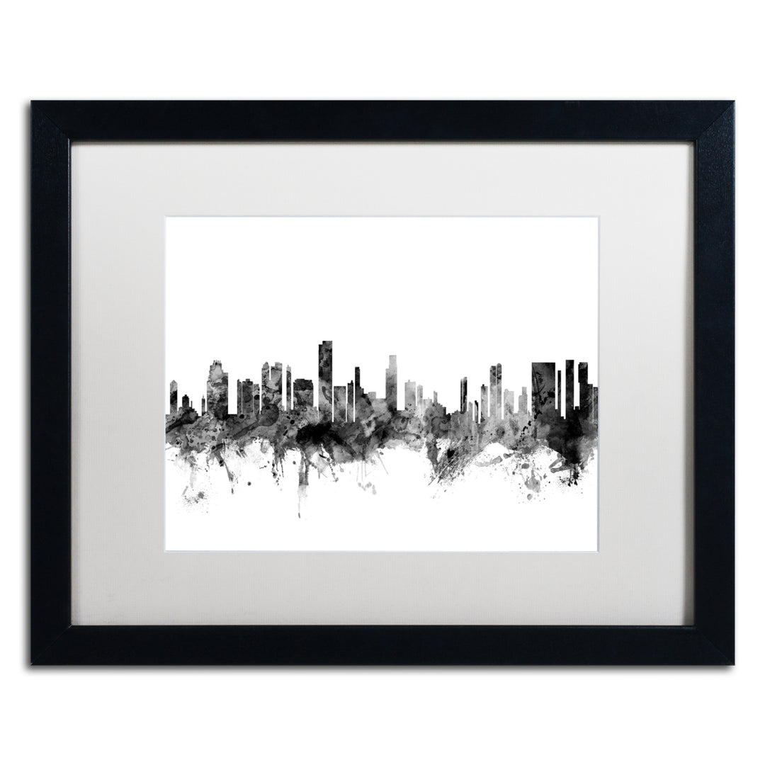 Michael Tompsett Honolulu Hawaii Skyline BandW Black Wooden Framed Art 18 x 22 Inches Image 1