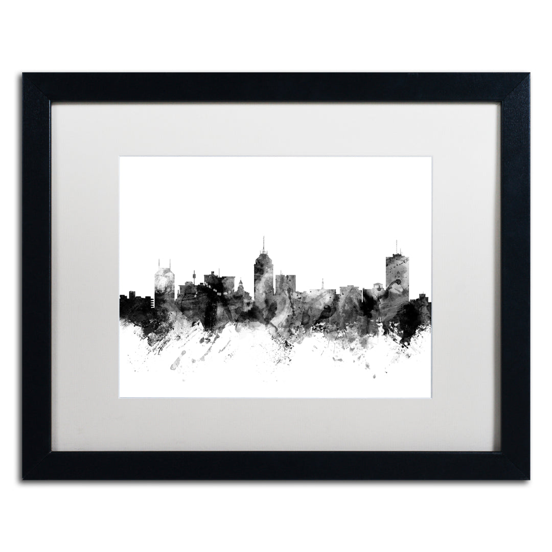 Michael Tompsett Fresno California Skyline BandW Black Wooden Framed Art 18 x 22 Inches Image 1