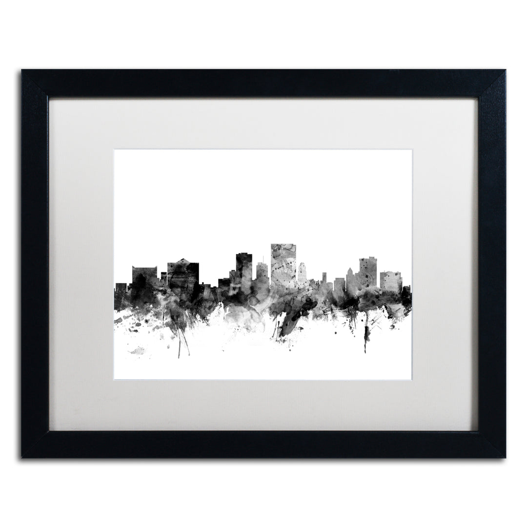 Michael Tompsett El Paso Texas Skyline BandW Black Wooden Framed Art 18 x 22 Inches Image 1