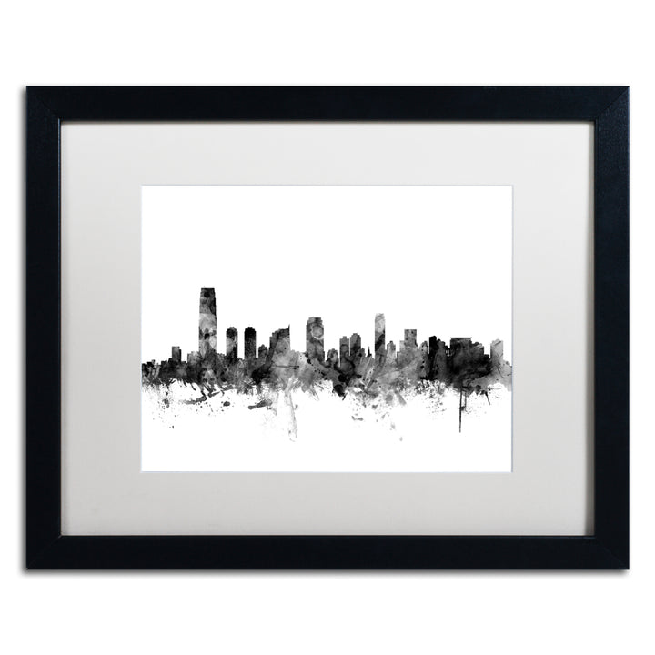 Michael Tompsett Jersey City NJ Skyline BandW Black Wooden Framed Art 18 x 22 Inches Image 1