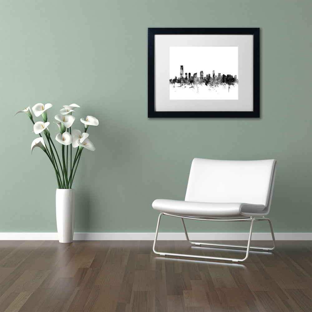 Michael Tompsett Jersey City NJ Skyline BandW Black Wooden Framed Art 18 x 22 Inches Image 2