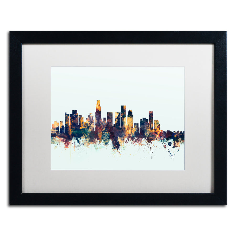 Michael Tompsett Los Angeles CA Skyline Blue Black Wooden Framed Art 18 x 22 Inches Image 1