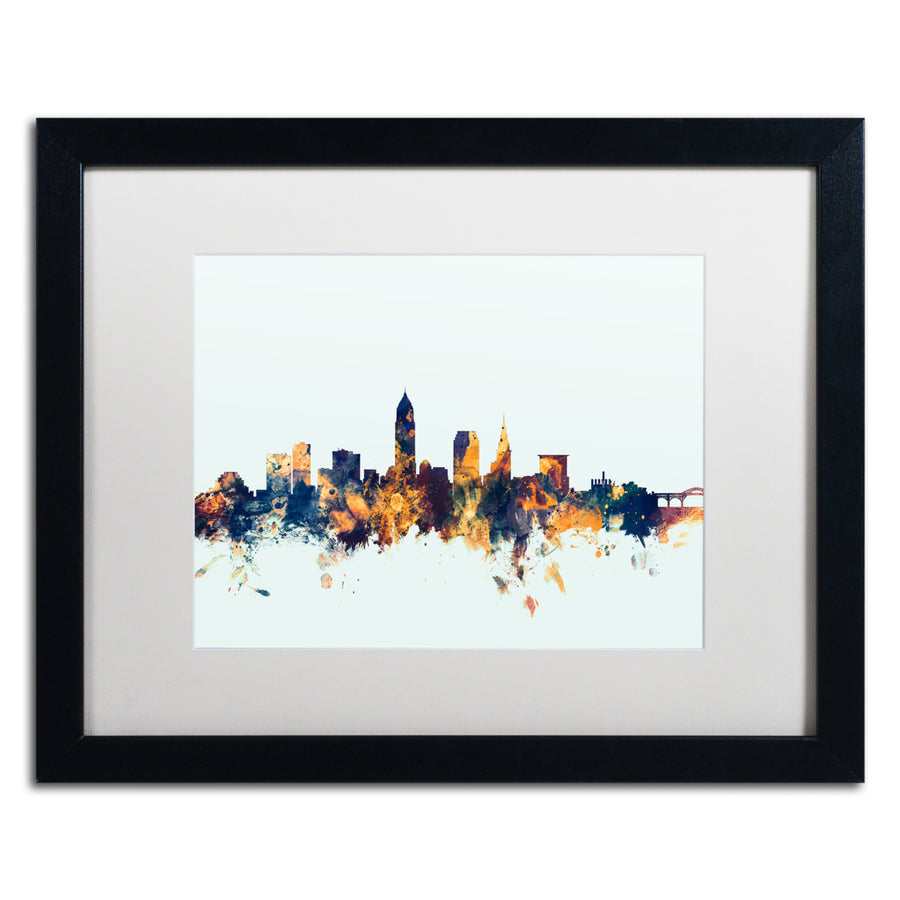 Michael Tompsett Cleveland Ohio Skyline Blue Black Wooden Framed Art 18 x 22 Inches Image 1