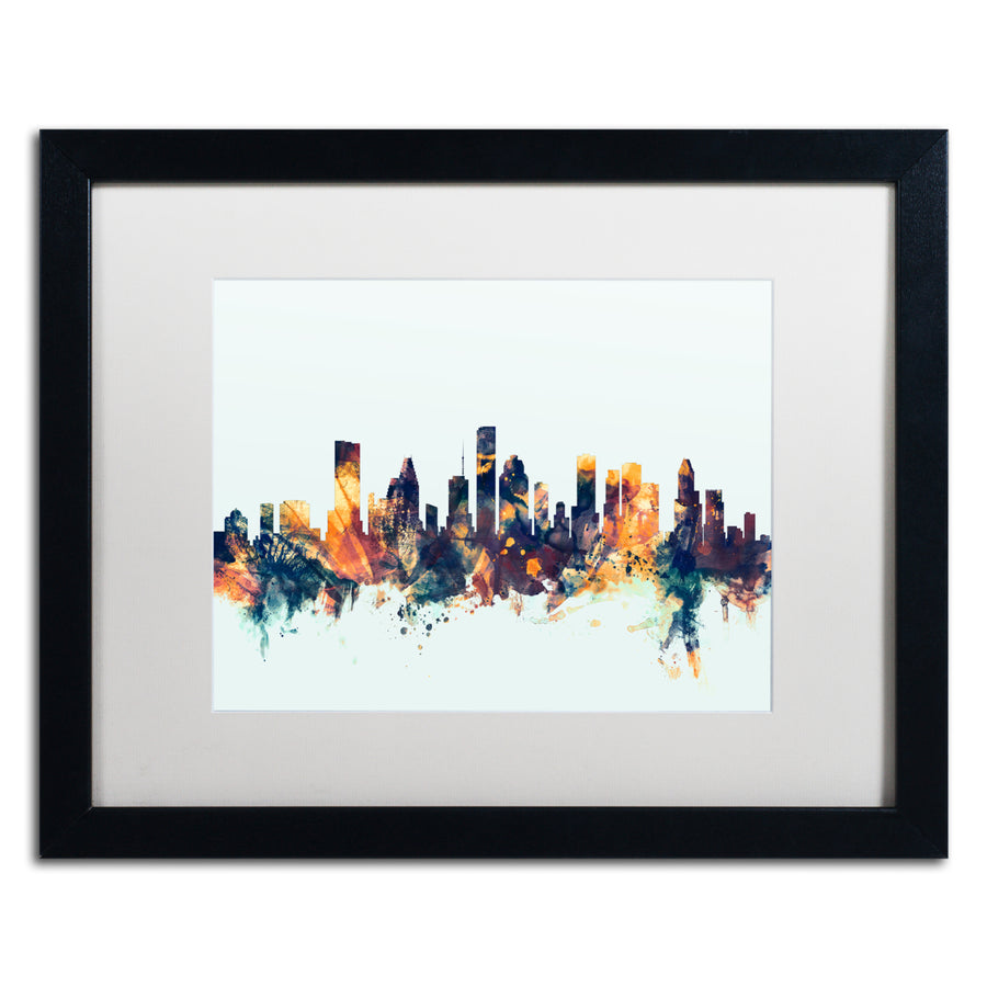 Michael Tompsett Houston Texas Skyline Blue Black Wooden Framed Art 18 x 22 Inches Image 1