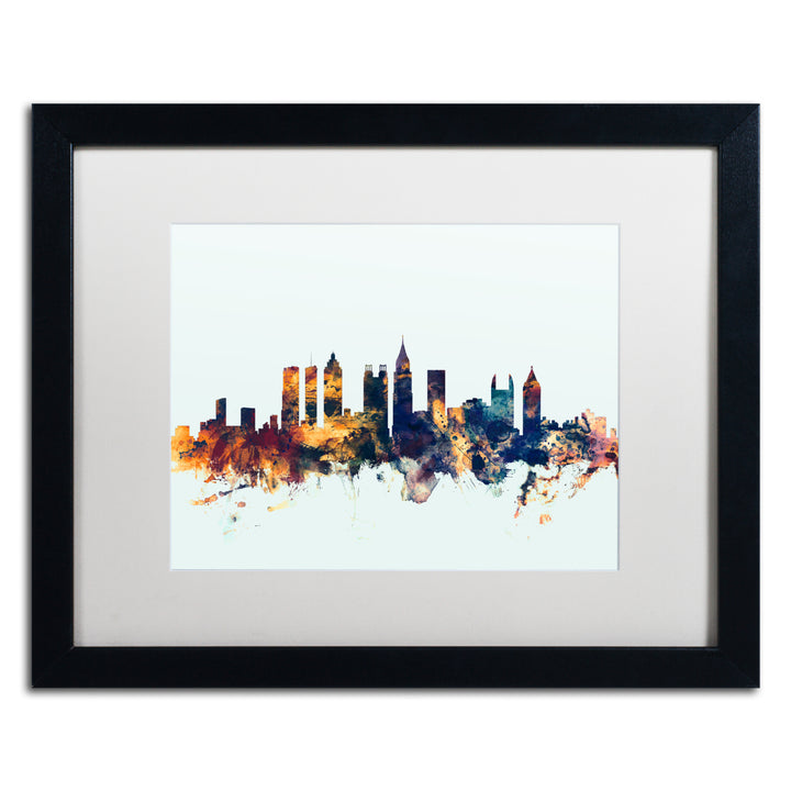 Michael Tompsett Atlanta Georgia Skyline Blue Black Wooden Framed Art 18 x 22 Inches Image 1