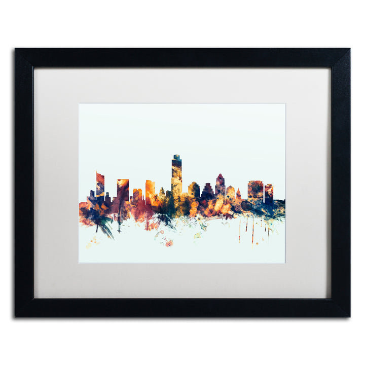 Michael Tompsett Austin Texas Skyline Blue Black Wooden Framed Art 18 x 22 Inches Image 1