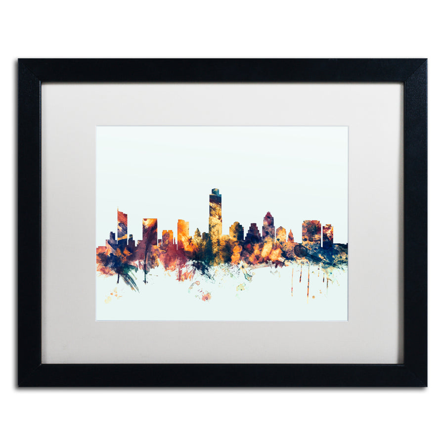 Michael Tompsett Austin Texas Skyline Blue Black Wooden Framed Art 18 x 22 Inches Image 1