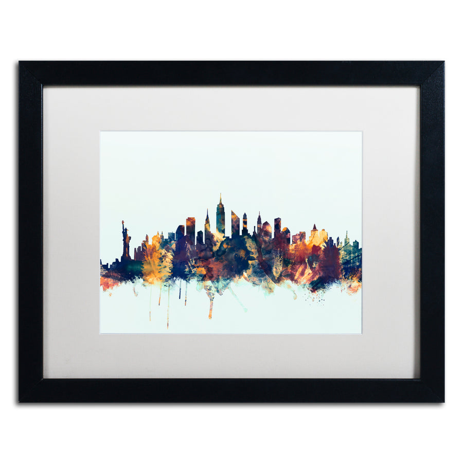 Michael Tompsett York City Skyline Blue Black Wooden Framed Art 18 x 22 Inches Image 1