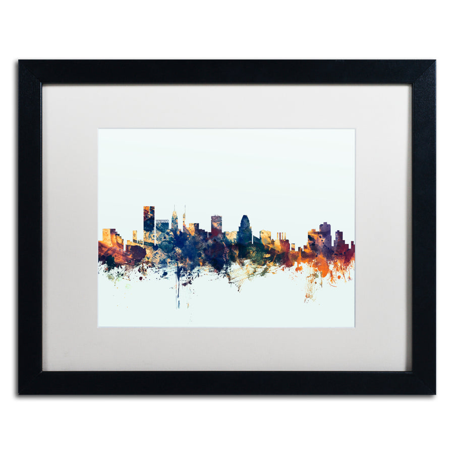 Michael Tompsett Baltimore MD Skyline Blue Black Wooden Framed Art 18 x 22 Inches Image 1