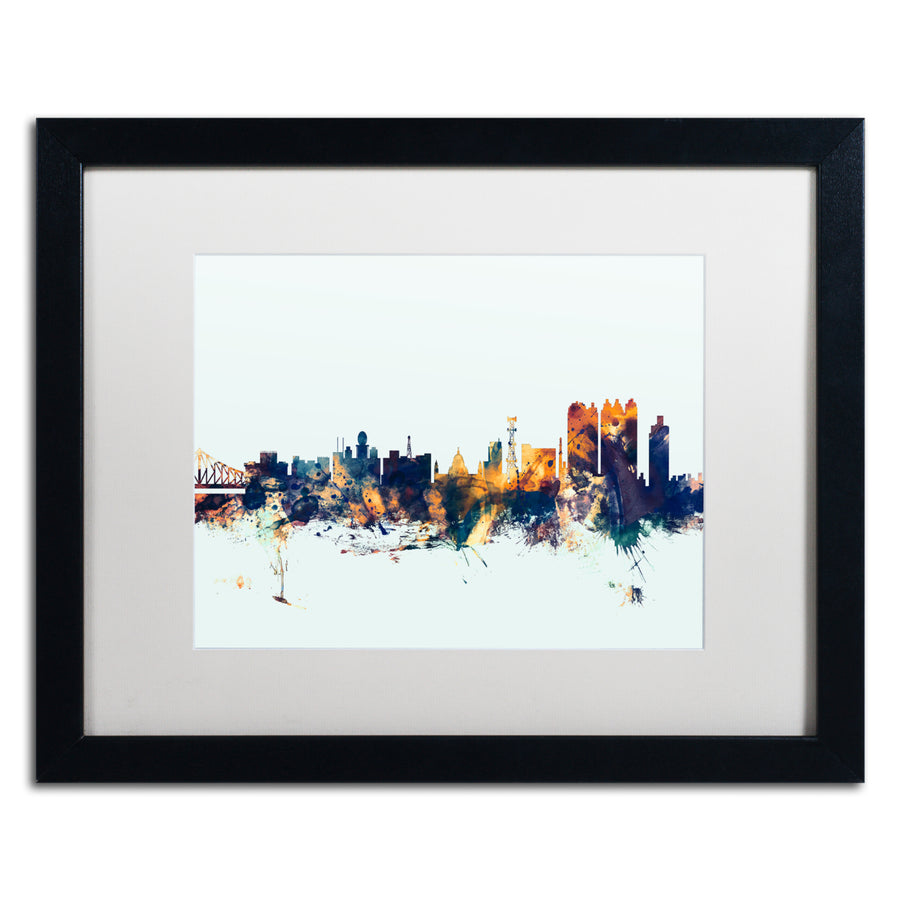 Michael Tompsett Calcutta India Skyline Blue Black Wooden Framed Art 18 x 22 Inches Image 1