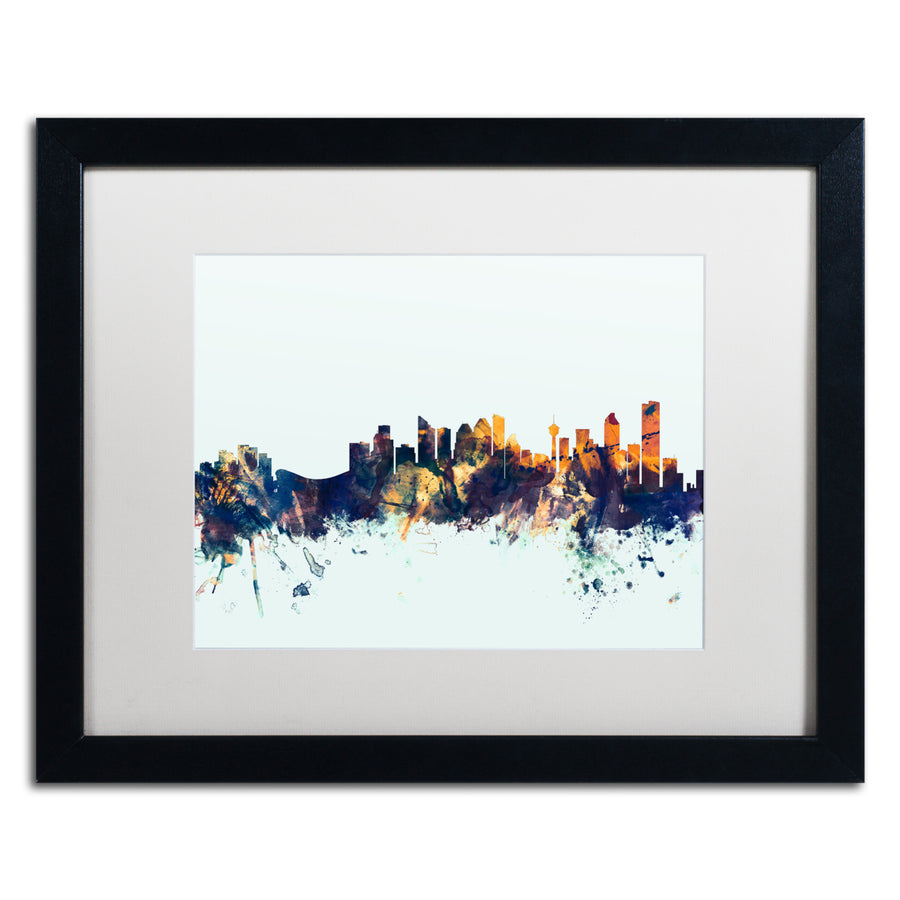 Michael Tompsett Calgary Canada Skyline Blue Black Wooden Framed Art 18 x 22 Inches Image 1