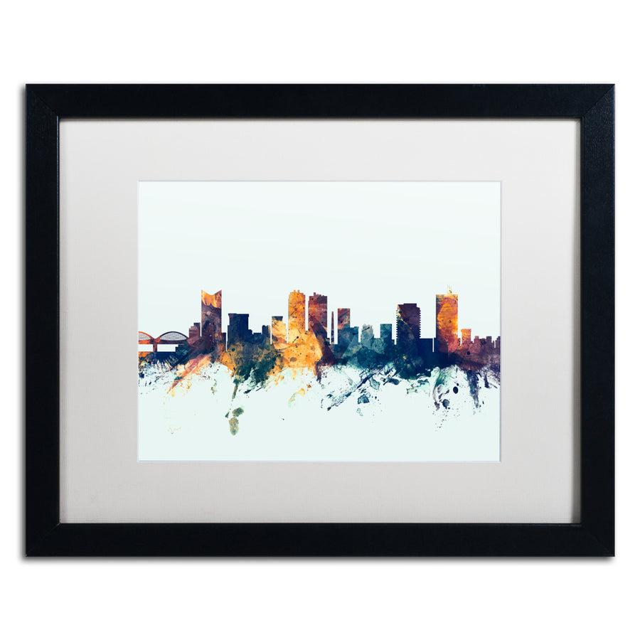 Michael Tompsett Fort Worth Texas Skyline Blue Black Wooden Framed Art 18 x 22 Inches Image 1