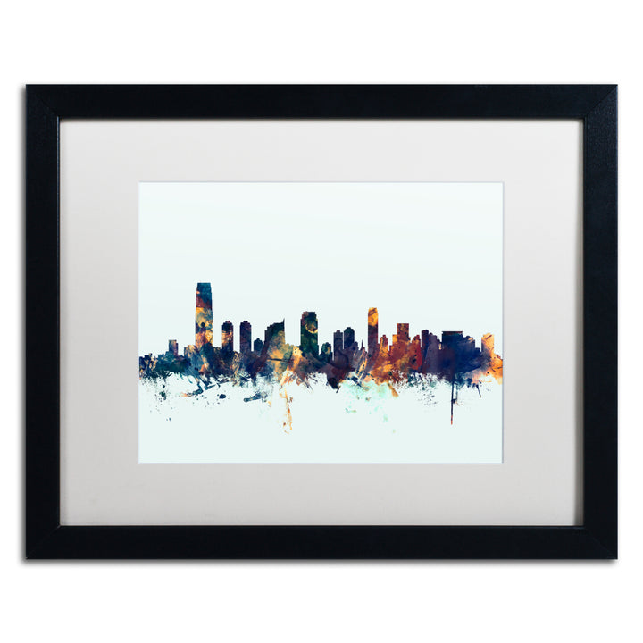 Michael Tompsett Jersey City NJ Skyline Blue Black Wooden Framed Art 18 x 22 Inches Image 1