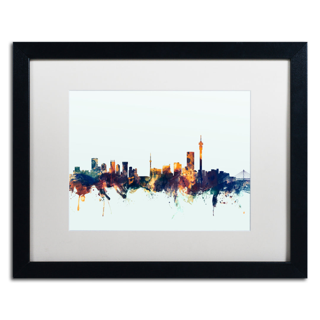 Michael Tompsett Johannesburg Skyline Blue Black Wooden Framed Art 18 x 22 Inches Image 1