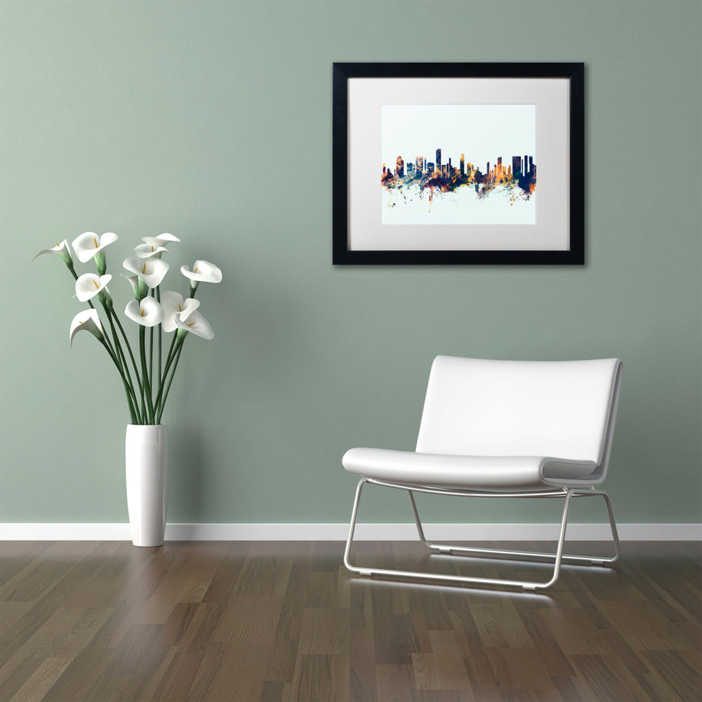 Michael Tompsett Honolulu Hawaii Skyline Blue Black Wooden Framed Art 18 x 22 Inches Image 2