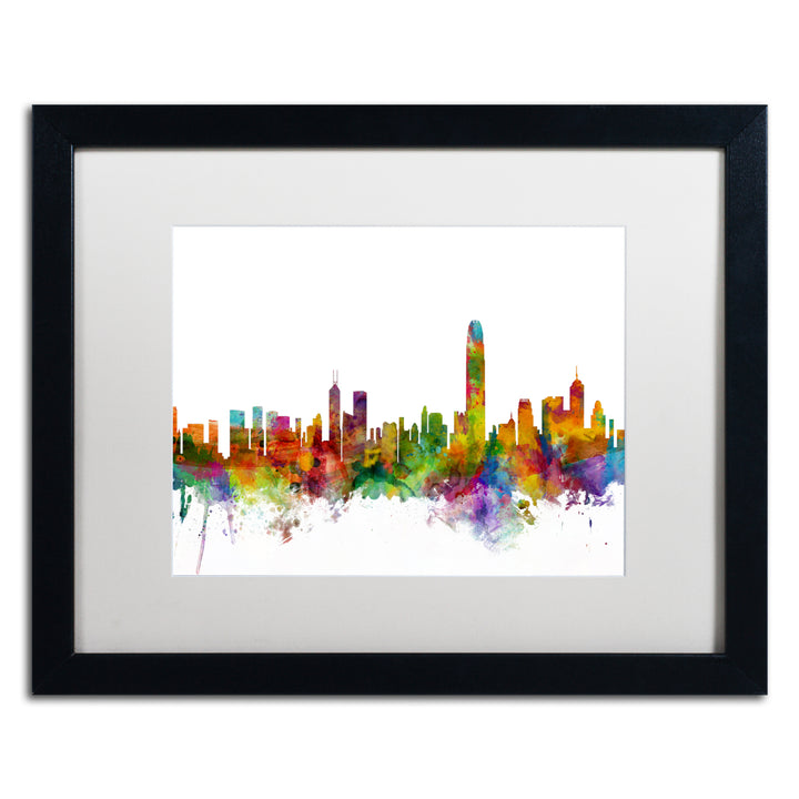 Michael Tompsett Hong Kong Skyline White Black Wooden Framed Art 18 x 22 Inches Image 1