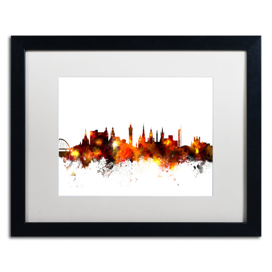 Michael Tompsett Glasgow Scotland Skyline Red Black Wooden Framed Art 18 x 22 Inches Image 1