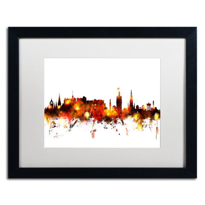 Michael Tompsett Edinburgh Scotland Skyline Red Black Wooden Framed Art 18 x 22 Inches Image 1