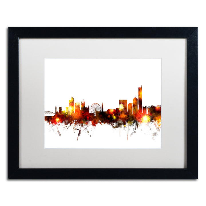 Michael Tompsett Manchester England Skyline Red Black Wooden Framed Art 18 x 22 Inches Image 1