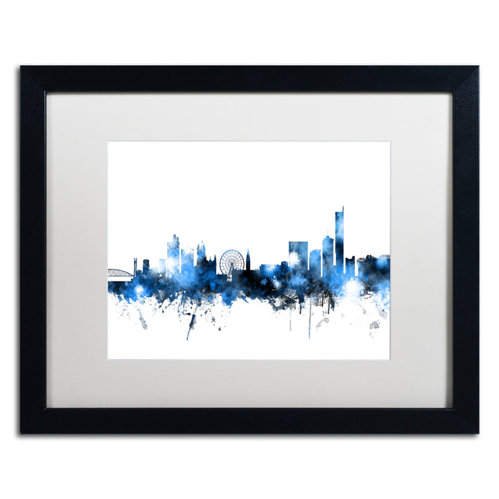 Michael Tompsett Manchester Skyline White Black Wooden Framed Art 18 x 22 Inches Image 1