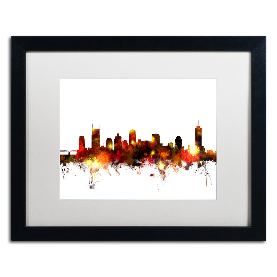 Michael Tompsett Nashville Tennessee Skyline Red Black Wooden Framed Art 18 x 22 Inches Image 1