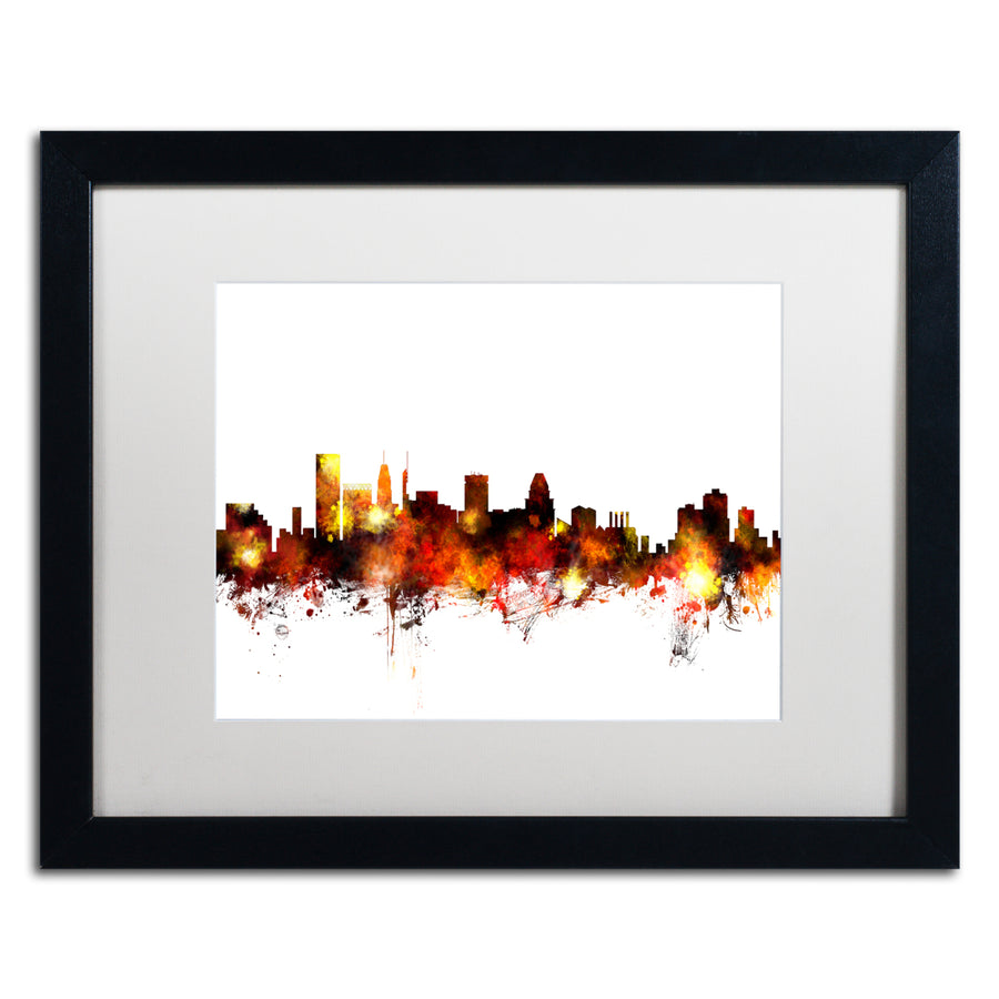 Michael Tompsett Baltimore Maryland Skyline Red Black Wooden Framed Art 18 x 22 Inches Image 1