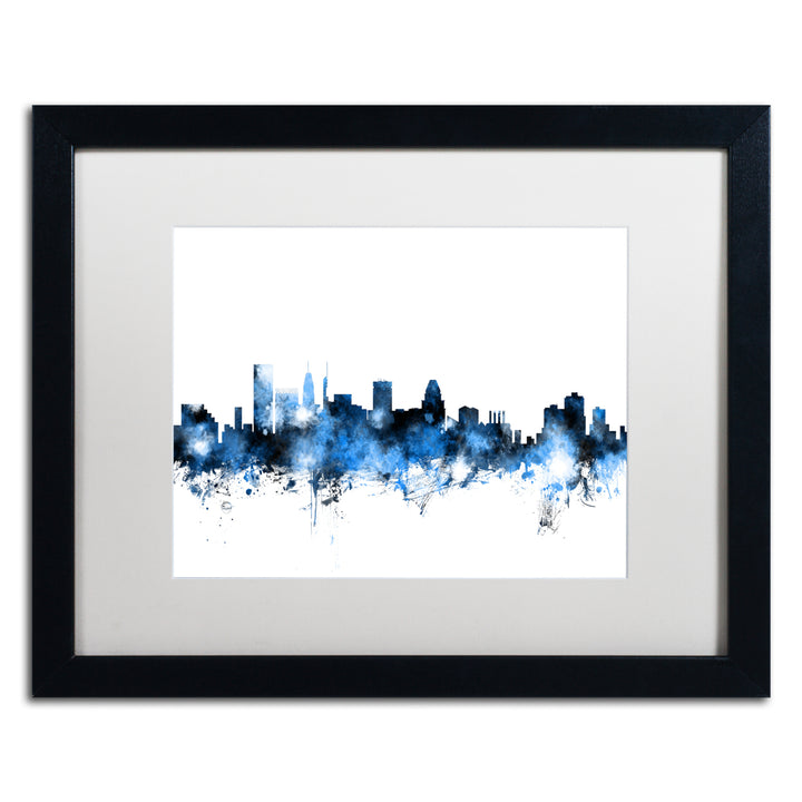 Michael Tompsett Baltimore MD Skyline White Black Wooden Framed Art 18 x 22 Inches Image 1