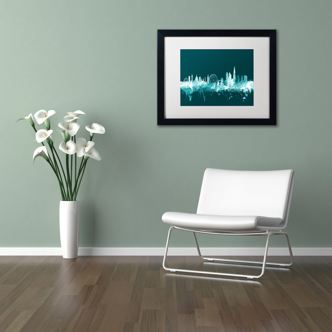 Michael Tompsett London England Skyline Teal Black Wooden Framed Art 18 x 22 Inches Image 2