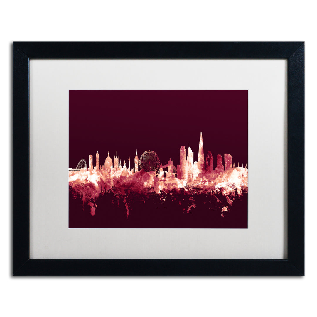 Michael Tompsett London England Skyline Maroon Black Wooden Framed Art 18 x 22 Inches Image 1