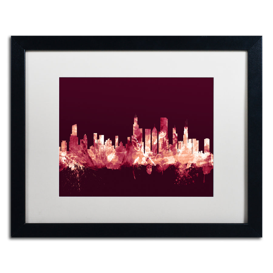 Michael Tompsett Chicago IL Skyline Maroon Black Wooden Framed Art 18 x 22 Inches Image 1