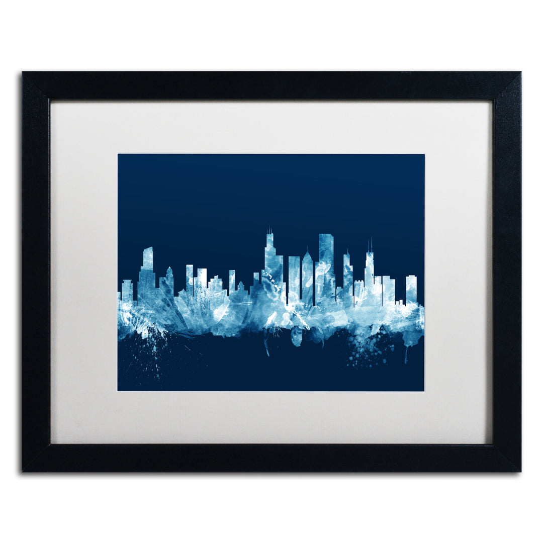 Michael Tompsett Chicago Illinois Skyline Navy Black Wooden Framed Art 18 x 22 Inches Image 1