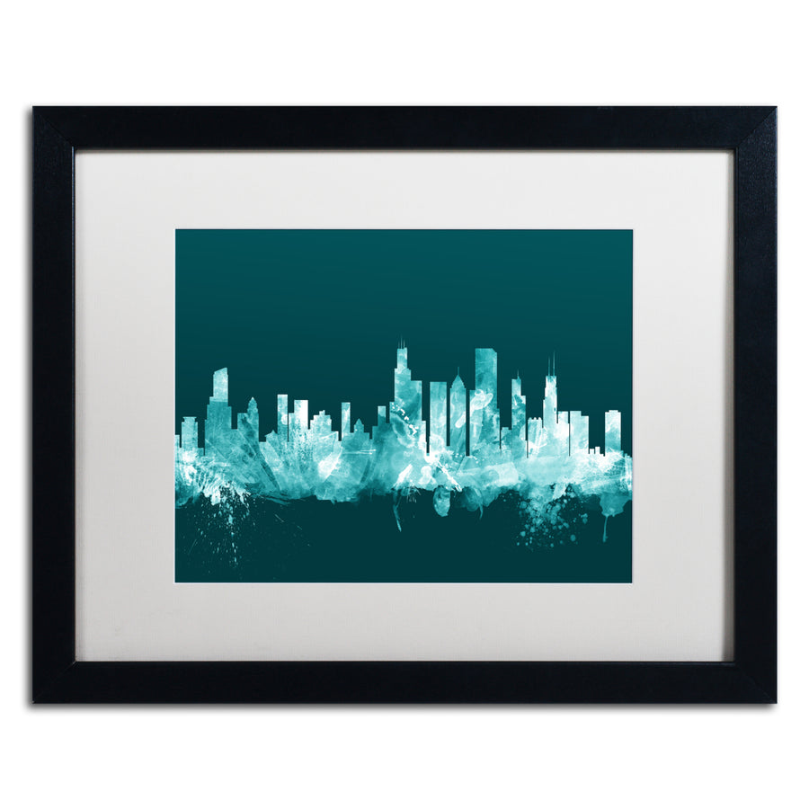 Michael Tompsett Chicago Illinois Skyline Teal Black Wooden Framed Art 18 x 22 Inches Image 1