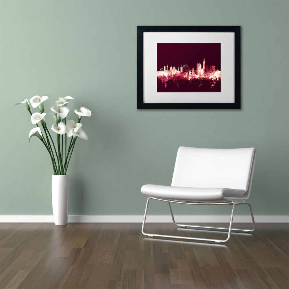 Michael Tompsett London England Skyline Maroon Black Wooden Framed Art 18 x 22 Inches Image 2