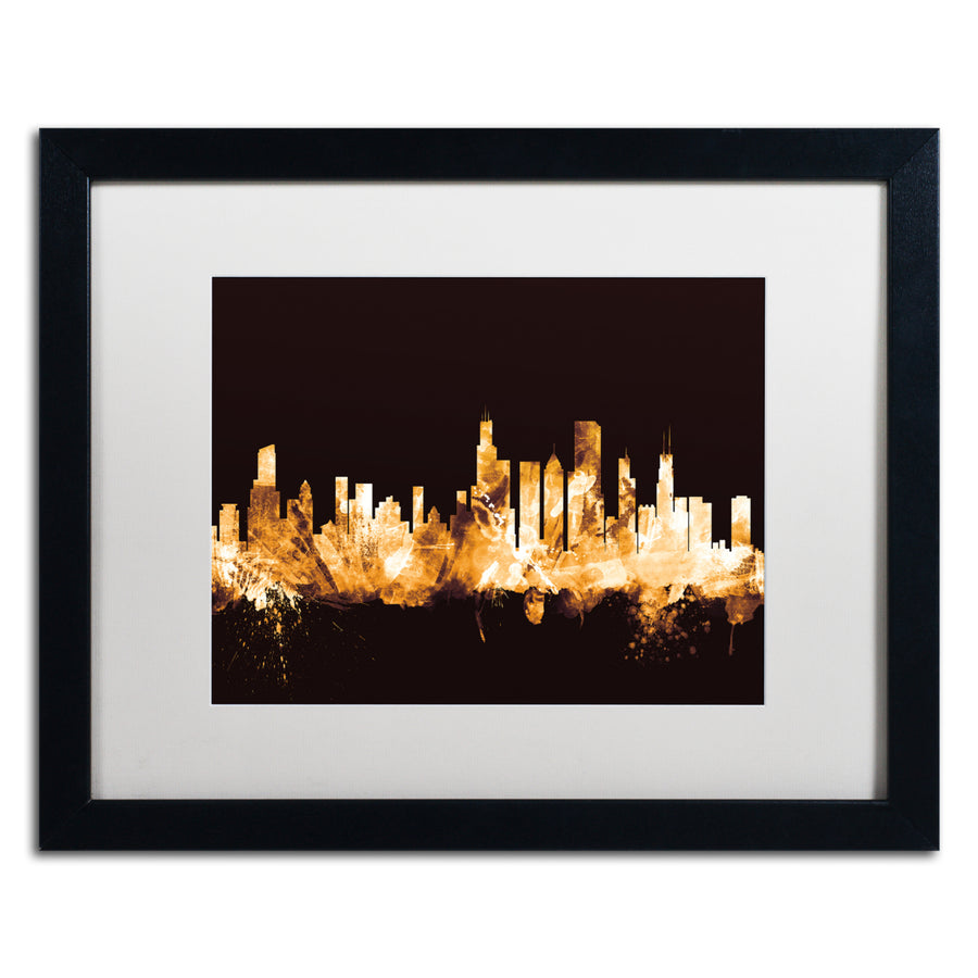Michael Tompsett Chicago Illinois Skyline Gold Black Wooden Framed Art 18 x 22 Inches Image 1