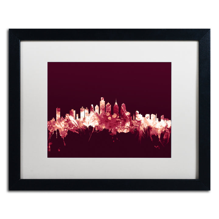 Michael Tompsett Philadelphia PA Skyline Maroon Black Wooden Framed Art 18 x 22 Inches Image 1