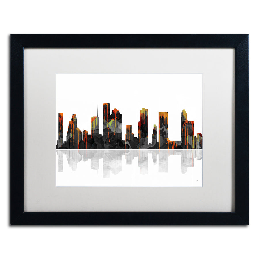 Marlene Watson Houston Texas Skyline Black Wooden Framed Art 18 x 22 Inches Image 1