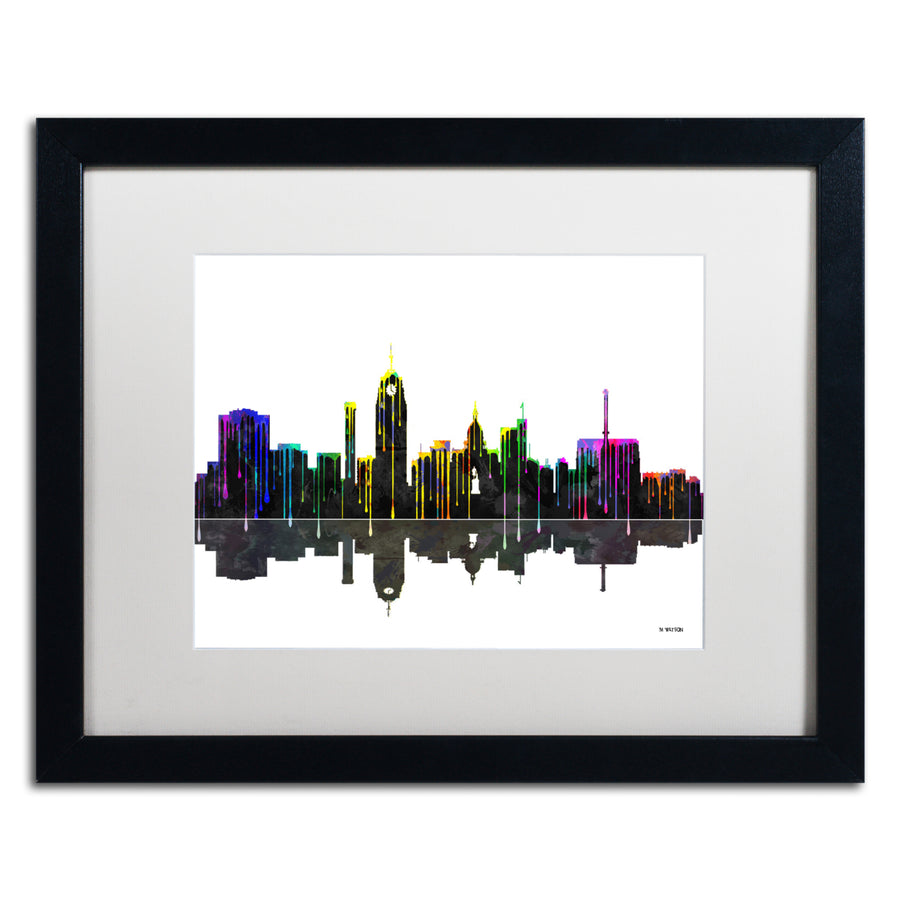 Marlene Watson Lansing Michigan Skyline II Black Wooden Framed Art 18 x 22 Inches Image 1