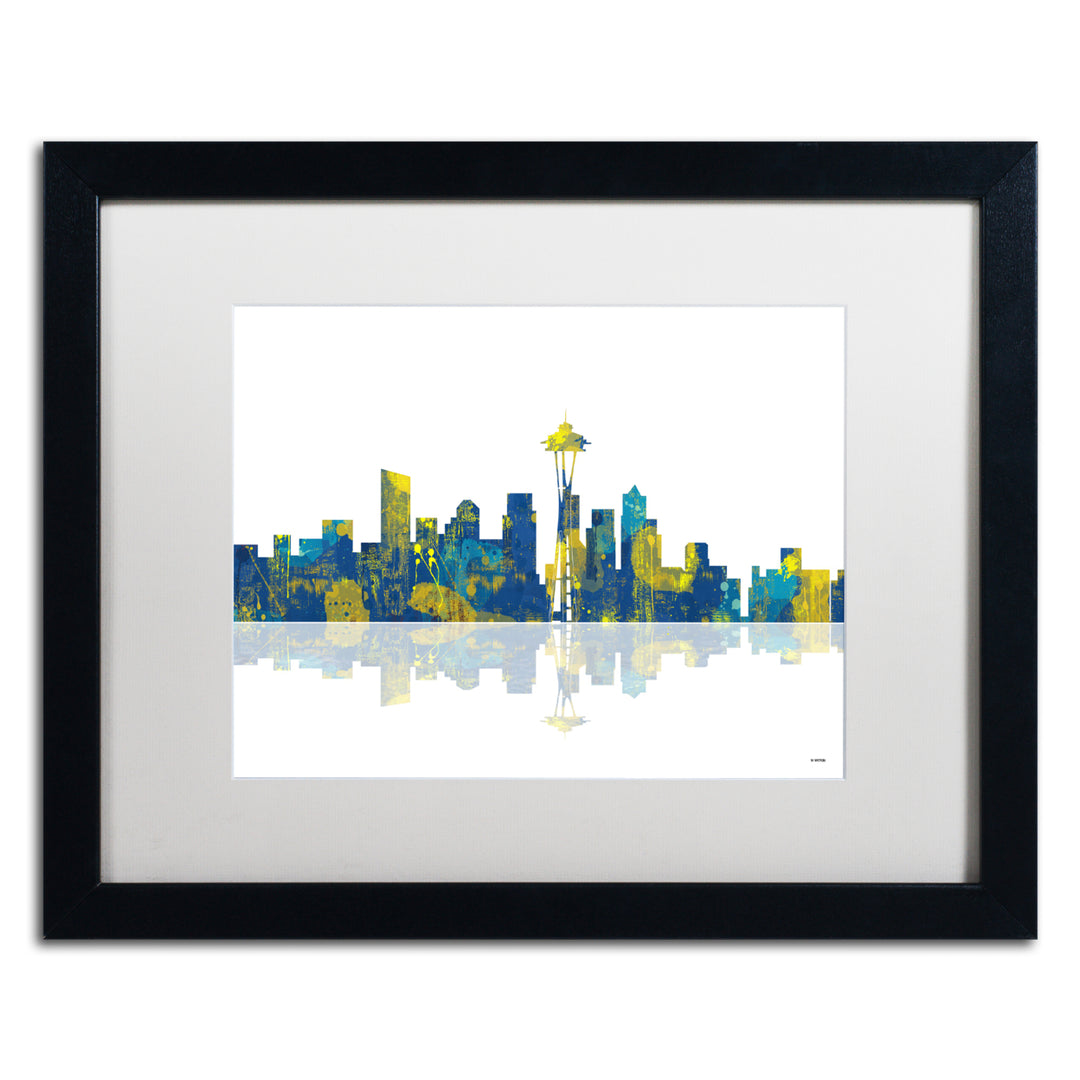 Marlene Watson Seattle Washington Skyline II Black Wooden Framed Art 18 x 22 Inches Image 1