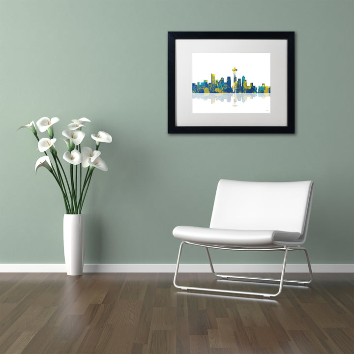 Marlene Watson Seattle Washington Skyline II Black Wooden Framed Art 18 x 22 Inches Image 2