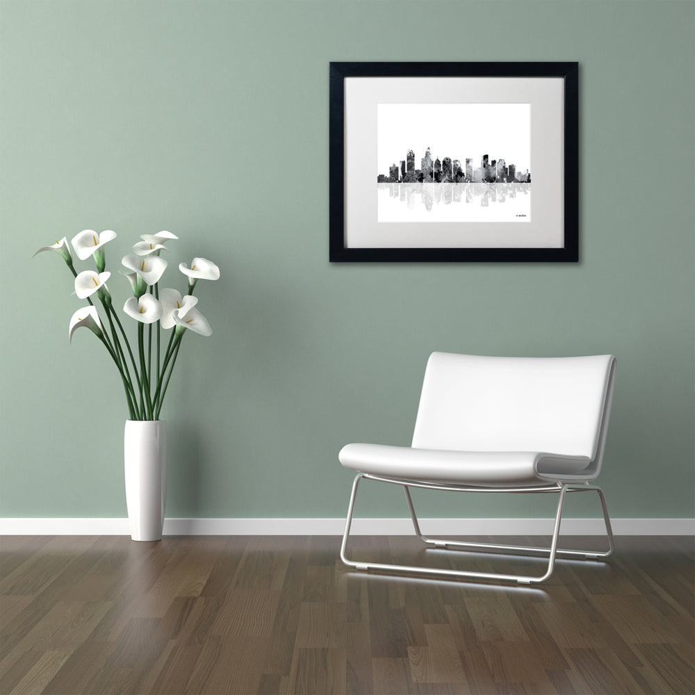 Marlene Watson Charlotte NC Skyline BG-1 Black Wooden Framed Art 18 x 22 Inches Image 2