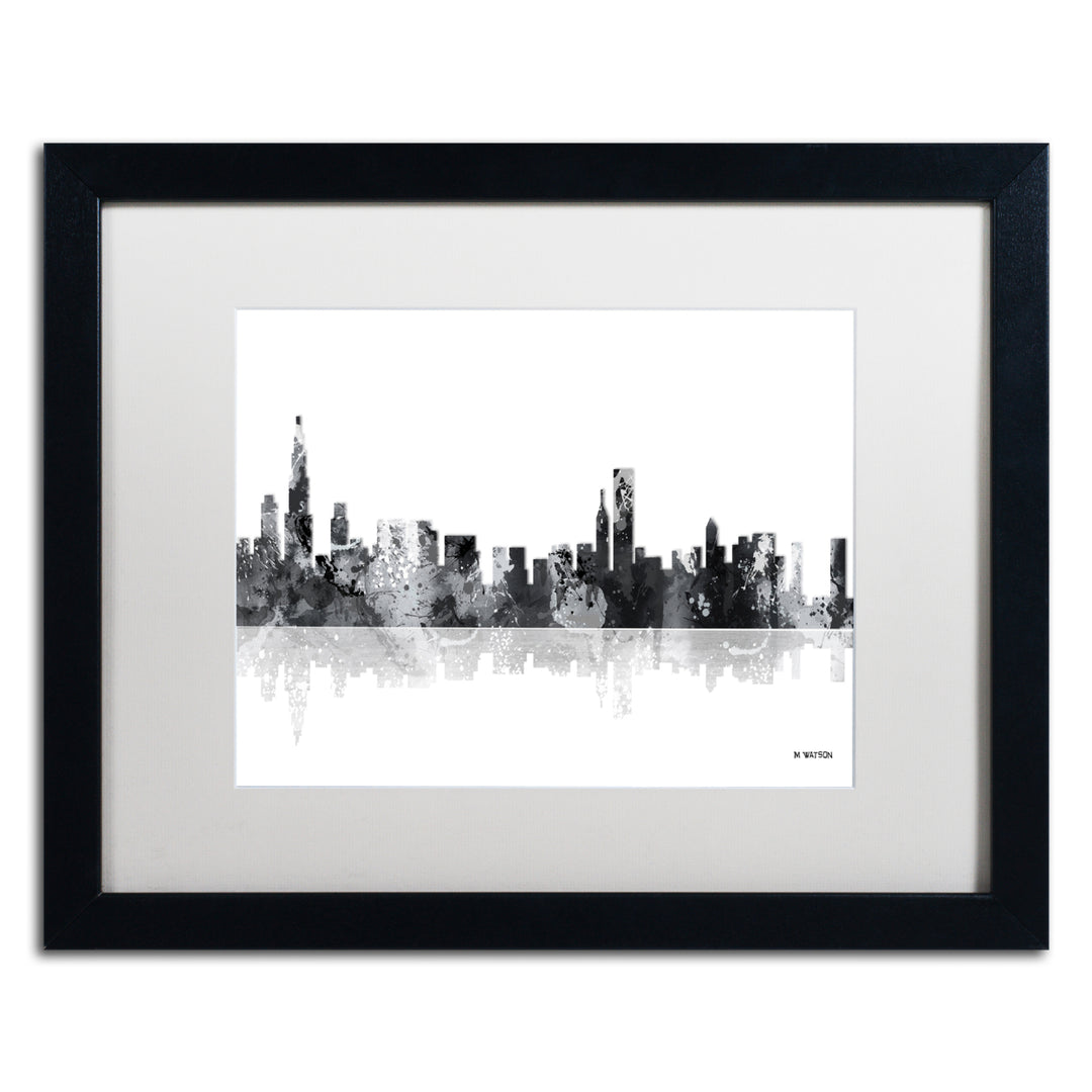 Marlene Watson Chicago Illinois Skyline BG-1 Black Wooden Framed Art 18 x 22 Inches Image 1