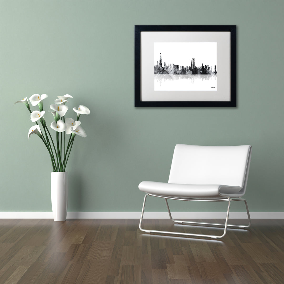 Marlene Watson Chicago Illinois Skyline BG-1 Black Wooden Framed Art 18 x 22 Inches Image 2