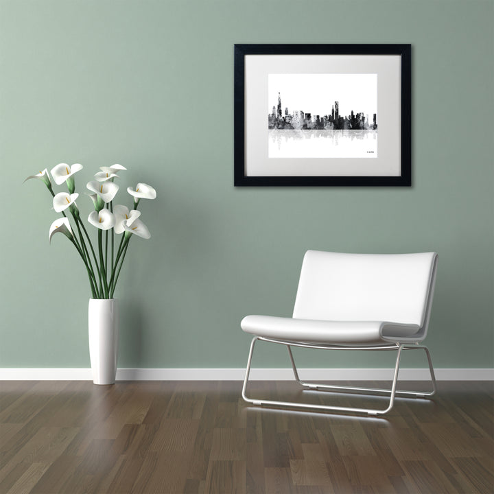 Marlene Watson Chicago Illinois Skyline BG-1 Black Wooden Framed Art 18 x 22 Inches Image 2