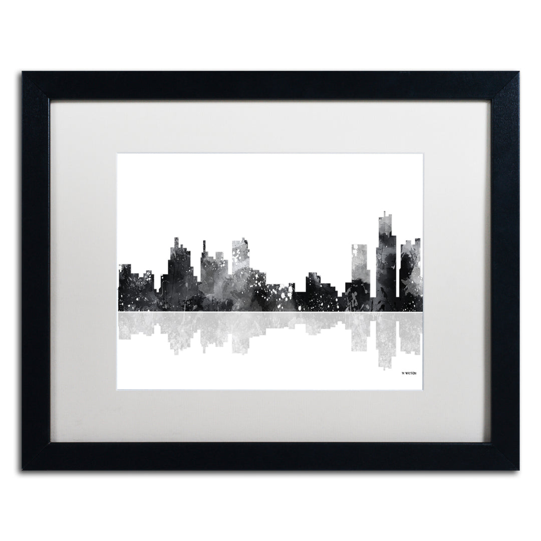 Marlene Watson Detroit Michigan Skyline BG-1 Black Wooden Framed Art 18 x 22 Inches Image 1